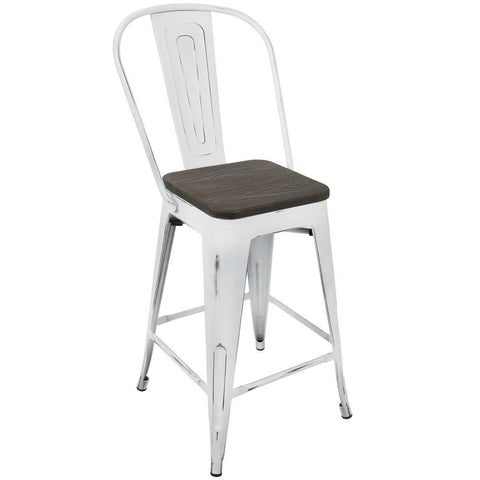 Lumisource Oregon Industrial High Back Counter Stool in Vintage White and Espresso - Set of 2