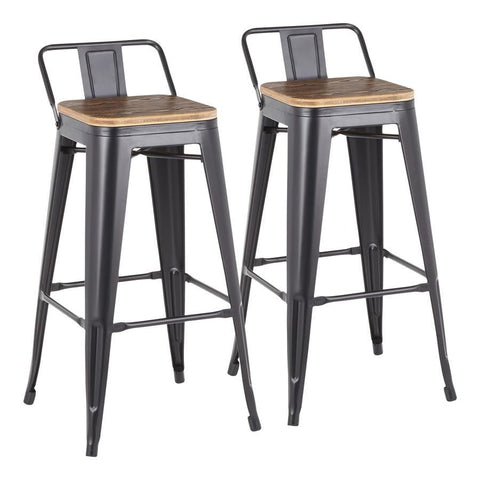 Lumisource Oregon Industrial Low Back Barstool in Black Metal and Wood-Pressed Grain Bamboo - Set of 2