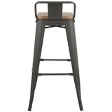 Lumisource Oregon Industrial Low Back Barstool in Grey and Brown - Set of 2
