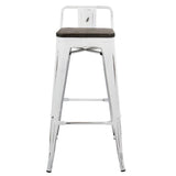 Lumisource Oregon Industrial Low Back Barstool in Vintage White and Espresso - Set of 2