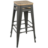 Lumisource Oregon Industrial Stackable Barstool in Grey and Brown - Set of 2