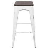 Lumisource Oregon Industrial Stackable Barstool in Vintage White and Espresso - Set of 2