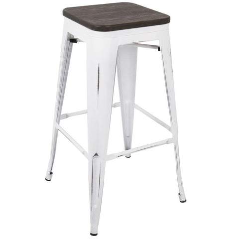 Lumisource Oregon Industrial Stackable Barstool in Vintage White and Espresso - Set of 2
