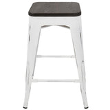 Lumisource Oregon Industrial Stackable Counter Stool in Vintage White and Espresso - Set of 2