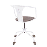 Lumisource Oregon Industrial Task Chair in Vintage White Metal and Espresso Wood-Pressed Grain Bamboo