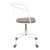 Lumisource Oregon Industrial Task Chair in Vintage White Metal and Espresso Wood-Pressed Grain Bamboo