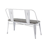 Lumisource Oregon Industrial Upholstered Bench in Vintage White Metal and Grey Cowboy Fabric