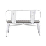 Lumisource Oregon Industrial Upholstered Bench in Vintage White Metal and Grey Cowboy Fabric