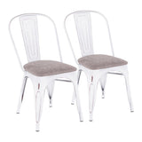 Lumisource Oregon Industrial Upholstered Chair in Vintage White Metal With Grey Cowboy Fabric - Set of 2