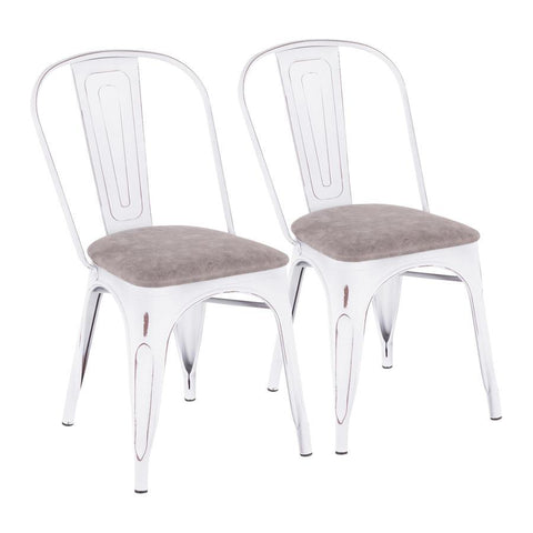 Lumisource Oregon Industrial Upholstered Chair in Vintage White Metal With Grey Cowboy Fabric - Set of 2