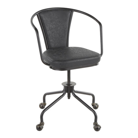 Lumisource Oregon Industrial Upholstered Task Chair in Black Metal and Dark Grey Faux Leather