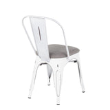 Lumisource Oregon Industrial-farmhouse Stackable Dining Chair in Vintage White Metal and Light Grey Fabric - Set of 2