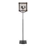 Lumisource Orleans Industrial Floor Lamp in Black Metal with Wooden Wire Crate Shade