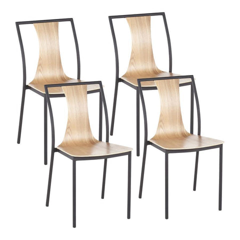 Lumisource Osaka Contemporary Chair in Black Metal and Natural Wood - Set of 4