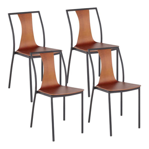 Lumisource Osaka Contemporary Chair in Black Metal and Walnut Wood - Set of 4