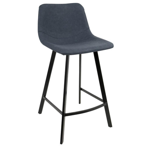 Lumisource Outlaw Industrial Counter Stool in Black with Blue Faux Leather - Set of 2