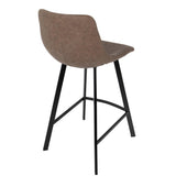 Lumisource Outlaw Industrial Counter Stool in Black with Brown Faux Leather - Set of 2
