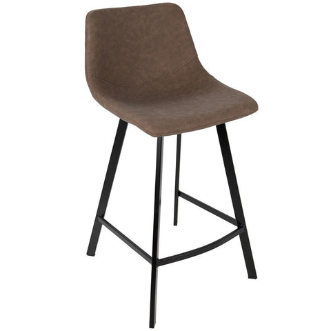 Lumisource Outlaw Industrial Counter Stool in Black with Brown Faux Leather - Set of 2