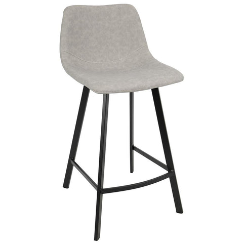 Lumisource Outlaw Industrial Counter Stool in Black with Grey Faux Leather - Set of 2