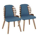 Lumisource Palm Mid-Century Modern Dining Chair in Walnut Wood and Dark Blue Fabric - Set of 2