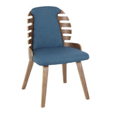 Lumisource Palm Mid-Century Modern Dining Chair in Walnut Wood and Dark Blue Fabric - Set of 2