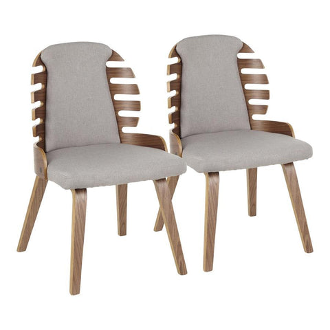 Lumisource Palm Mid-Century Modern Dining Chair in Walnut Wood and Grey Fabric - Set of 2