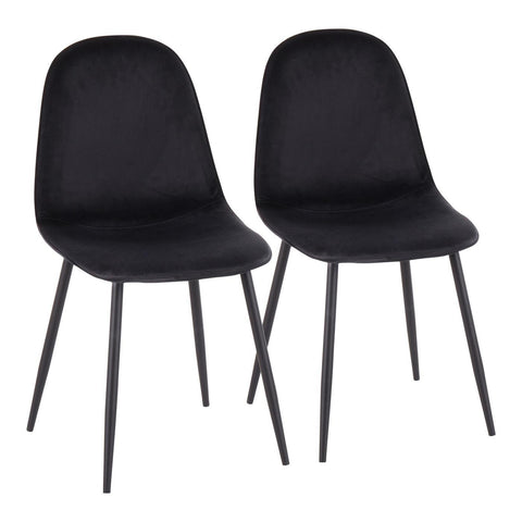 Lumisource Pebble Contemporary Chair in Black Steel and Black Velvet - Set of 2