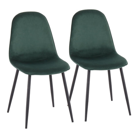 Lumisource Pebble Contemporary Chair in Black Steel and Green Velvet - Set of 2