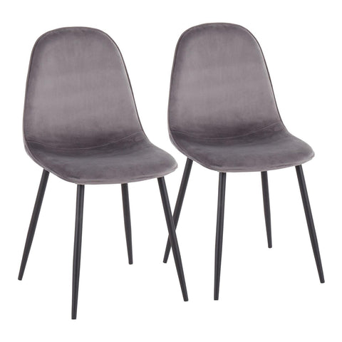 Lumisource Pebble Contemporary Chair in Black Steel and Grey Velvet - Set of 2