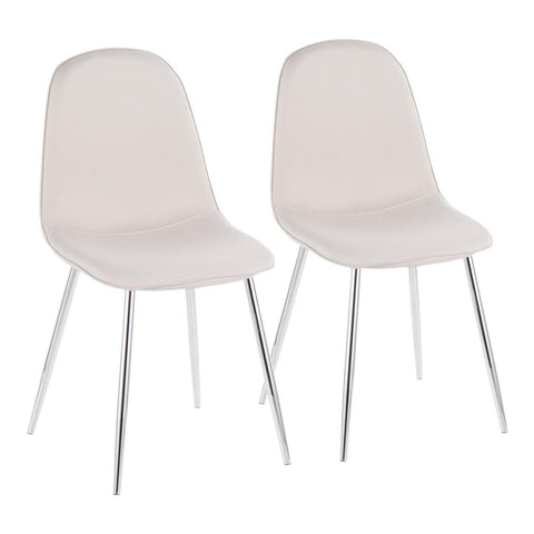 Lumisource Pebble Contemporary Chair in Chrome and Beige Fabric - Set of 2