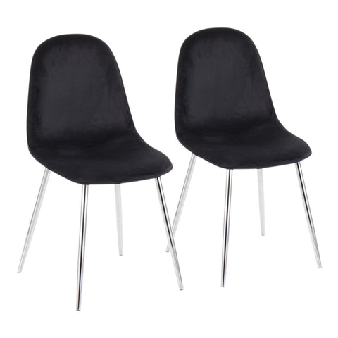 Lumisource Pebble Contemporary Chair in Chrome and Black Velvet - Set of 2
