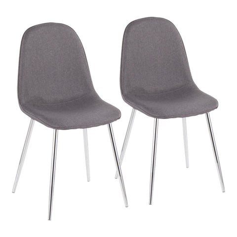 Lumisource Pebble Contemporary Chair in Chrome and Charcoal Fabric - Set of 2