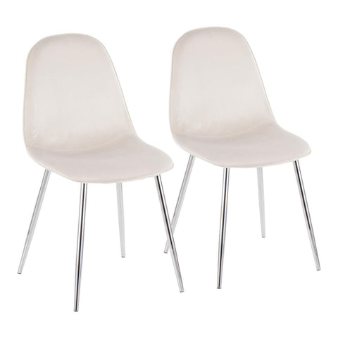 Lumisource Pebble Contemporary Chair in Chrome and Cream Velvet - Set of 2