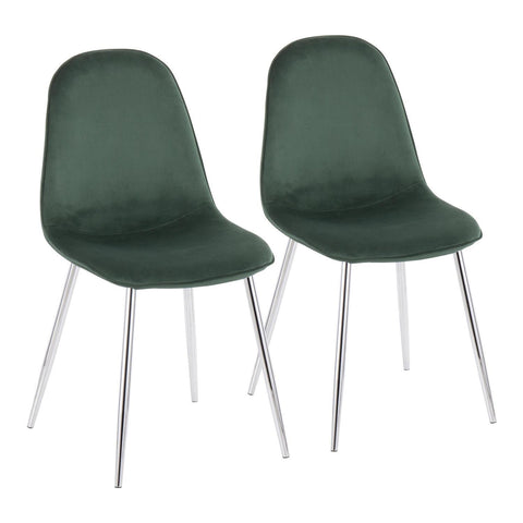 Lumisource Pebble Contemporary Chair in Chrome and Green Velvet - Set of 2
