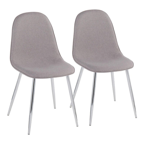 Lumisource Pebble Contemporary Chair in Chrome and Light Grey Fabric - Set of 2