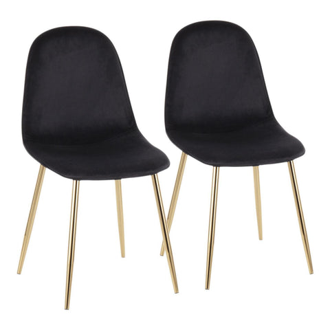 Lumisource Pebble Contemporary Chair in Gold Steel and Black Velvet - Set of 2