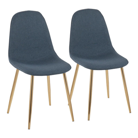 Lumisource Pebble Contemporary Chair in Gold Steel and Blue Fabric - Set of 2
