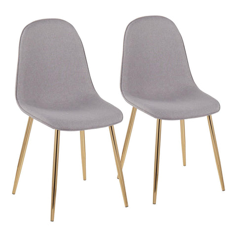 Lumisource Pebble Contemporary Chair in Gold Steel and Light Grey Fabric - Set of 2