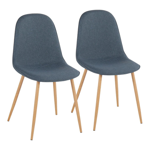Lumisource Pebble Contemporary Chair in Natural Wood Metal and Blue Fabric - Set of 2