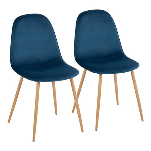 Lumisource Pebble Contemporary Chair in Natural Wood Metal and Blue Velvet - Set of 2