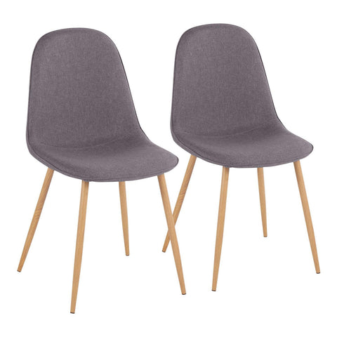 Lumisource Pebble Contemporary Chair in Natural Wood Metal and Charcoal Fabric - Set of 2