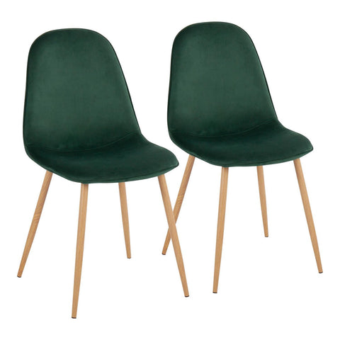 Lumisource Pebble Contemporary Chair in Natural Wood Metal and Green Velvet - Set of 2