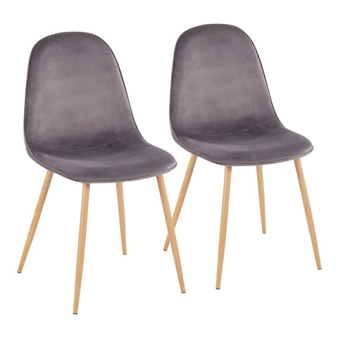 Lumisource Pebble Contemporary Chair in Natural Wood Metal and Grey Velvet - Set of 2