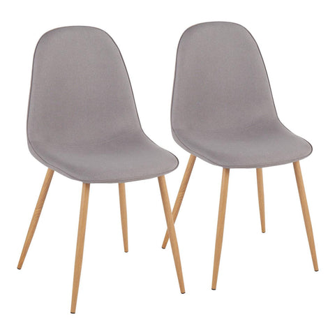 Lumisource Pebble Contemporary Chair in Natural Wood Metal and Light Grey Fabric - Set of 2