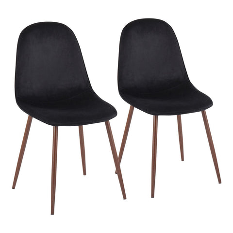 Lumisource Pebble Contemporary Chair in Walnut Metal and Black Velvet - Set of 2