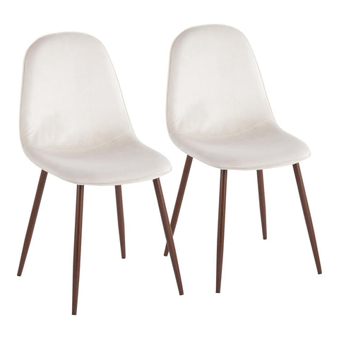 Lumisource Pebble Contemporary Chair in Walnut Metal and Cream Velvet - Set of 2