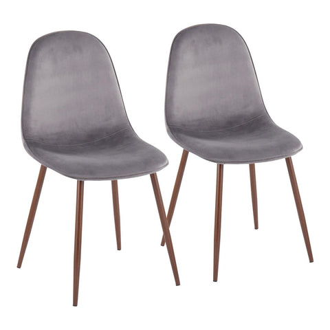 Lumisource Pebble Contemporary Chair in Walnut Metal and Grey Velvet - Set of 2