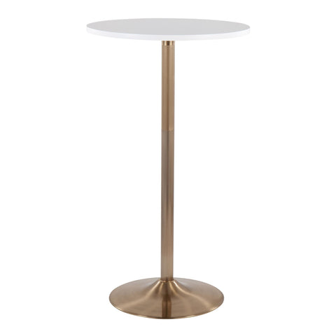 Lumisource Pebble Contemporary/Glam Adjustable Dining to Bar Table in Gold Metal and White Wood