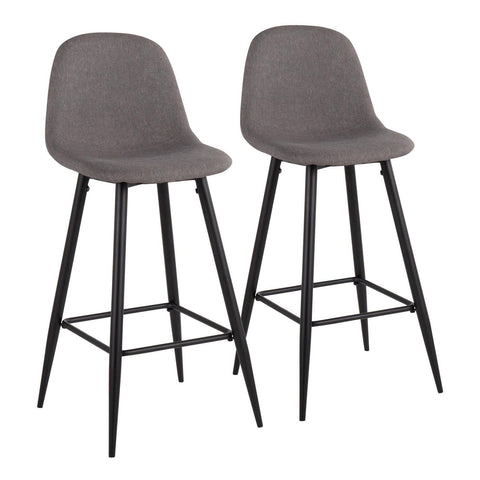 Lumisource Pebble Mid-Century Modern Barstool in Black Metal and Charcoal Fabric - Set of 2