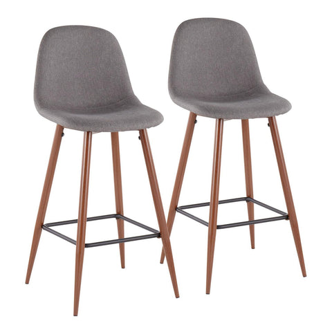 Lumisource Pebble Mid-Century Modern Barstool in Walnut Metal and Charcoal Fabric - Set of 2